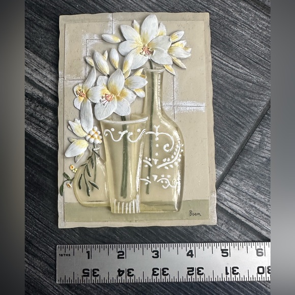Vintage 3D Wall Art Floral Tiles White Floral in Resin Vases by Boem - Picture 6 of 10